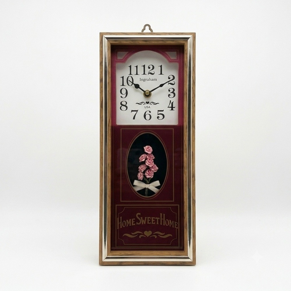Vintage Ingraham Shadow Box Wall Clock Home Sweet Home